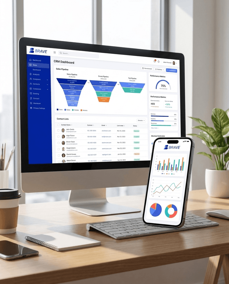 BRAVE partner CRM dashboard on desktop and mobile